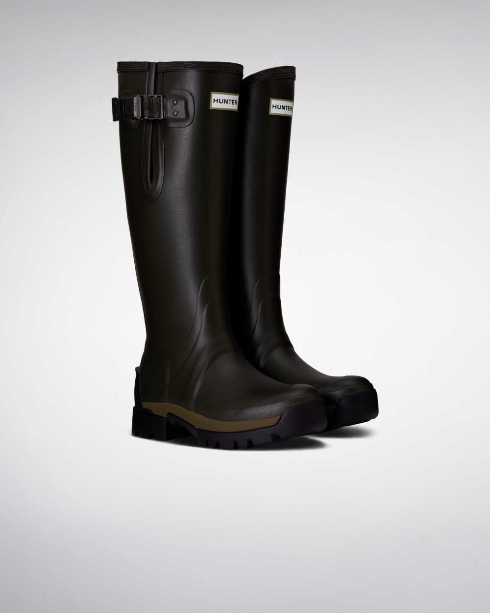 Hunter Balmoral Side Adjustable 3mm Neoprene Women's Rain Boots NZ-51248T Dark Olive